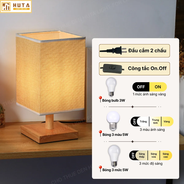 Cho Thuê Đèn Ngủ Thân Gỗ Mã G3 | Thiết Kế Vintage | Decor Không Gian