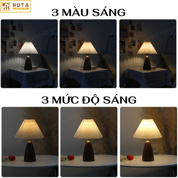 Cho Thuê Đèn Ngủ Thân Kim Loại Mã T10 | Decor Không Gian | Chao Xếp Ly