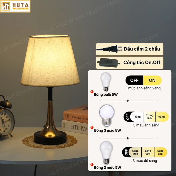 Cho Thuê Đèn Ngủ Thân Kim Loại Mã T5 | Decor Không Gian | Ba Màu Ánh Sáng