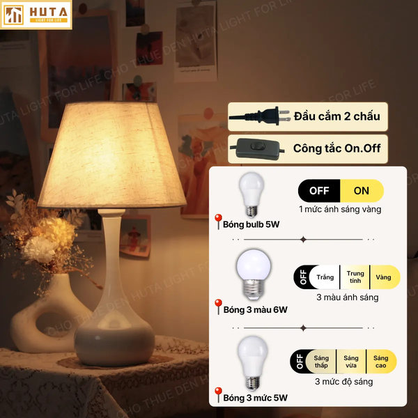 Cho Thuê Đèn Ngủ Thân Kim Loại Mã T3 | Điều Chỉnh Ánh Sáng | Decor Sự Kiện