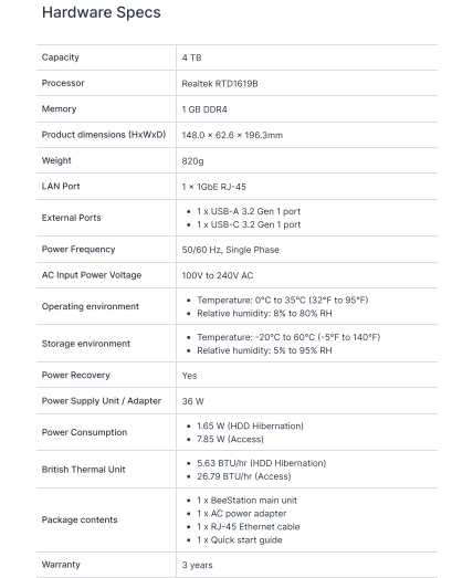 Ổ cứng di động Synology BeeStation Plus BST170-8T Ổ cứng di động Synology BeeStation Plus BST170-8T