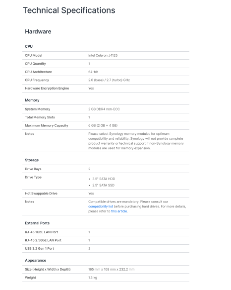 Thiết Bị Lưu Trữ Mạng NAS Synology DS225+ Thiết Bị Lưu Trữ Mạng NAS Synology DS225+