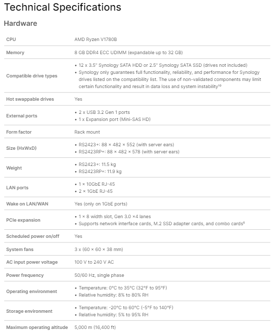 Thiết bị lưu trữ mạng NAS Synology RS2423+ Thiết bị lưu trữ mạng NAS Synology RS2423+