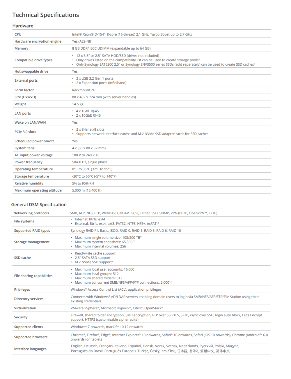Thiết bị lưu trữ mạng NAS Synology RS3621xs+ Thiết bị lưu trữ mạng NAS Synology RS3621xs+