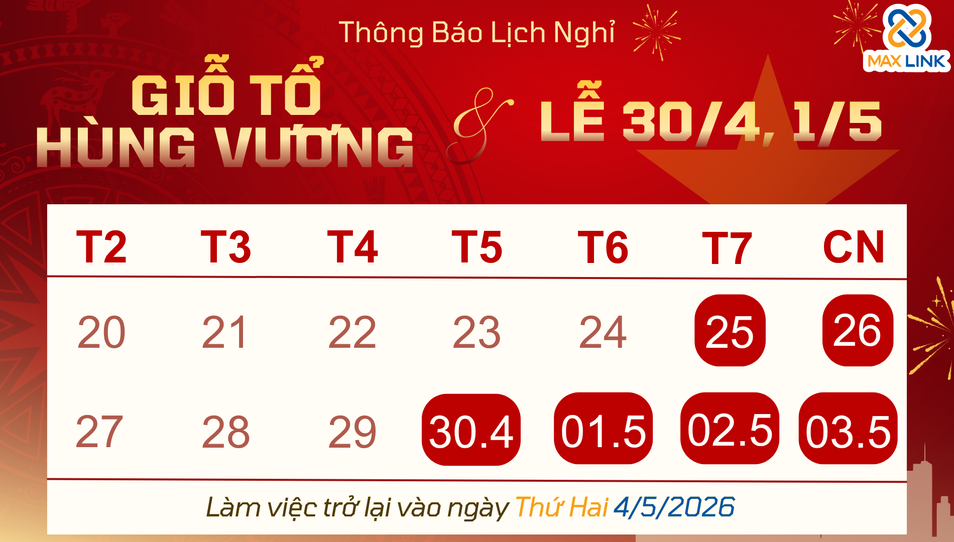 Thông Báo Nghỉ Lễ Giỗ Tổ Hùng Vương và Ngày Giải phóng miền Nam 30/4 – Quốc tế Lao động 1/5 Thông Báo Nghỉ Lễ Giỗ Tổ Hùng Vương và Ngày Giải phóng miền Nam 30/4 – Quốc tế Lao động 1/5