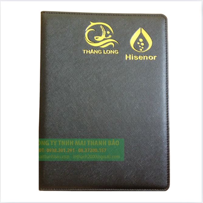 Sổ tay bìa da cao cấp màu đen in logo thăng long hisenor nhũ vàng Sổ tay bìa da cao cấp màu đen in logo thăng long hisenor nhũ vàng