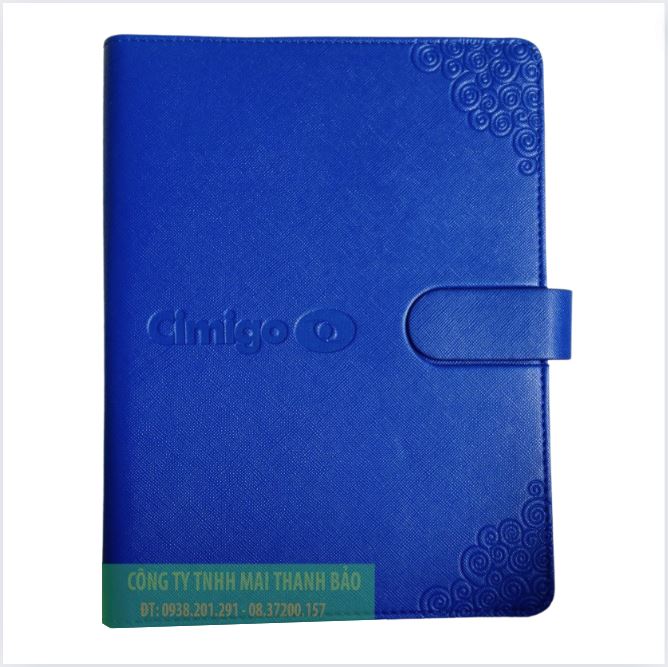 Sổ tay bìa da cao cấp màu xanh dương in logo Cimigo Sổ tay bìa da cao cấp màu xanh dương in logo Cimigo