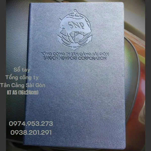 Sổ tay bìa da may chỉ keo gáy sơn cạnh A5 - Tân Cảng Sài Gòn