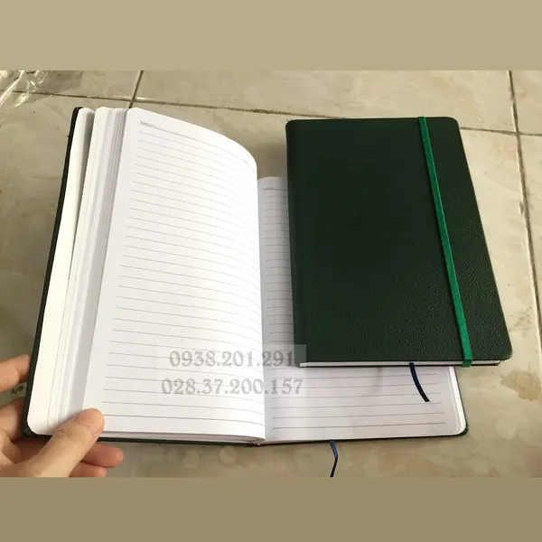 Sổ bìa da dán gáy A5 xanh lá cây đẹp