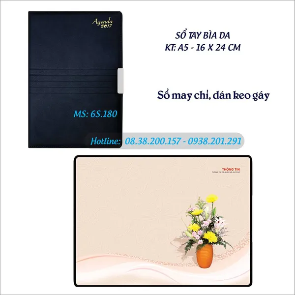 Sổ tay bìa giả da gáy may chỉ 2017 - MS 6S.180