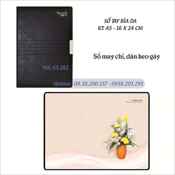 Sổ tay bìa giả da gáy may chỉ 2017 - MS 6S.182