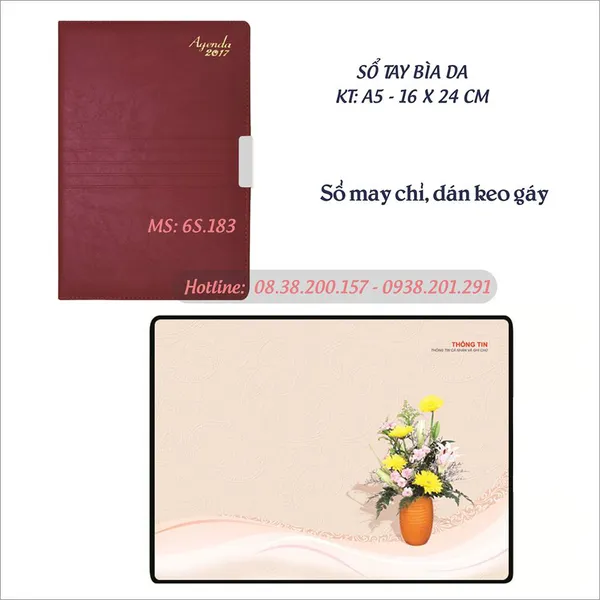 Sổ tay bìa giả da gáy may chỉ 2017 - MS 6S.183