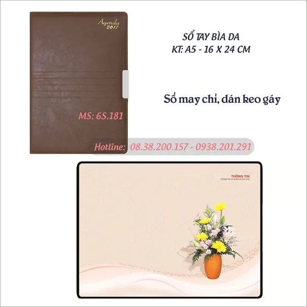 Sổ tay bìa giả da gáy may chỉ 2017 - MS 6S.181