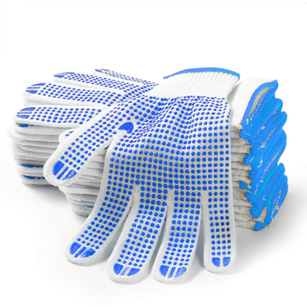 Găng tay phủ hạt nhựa xanh dày dặn
