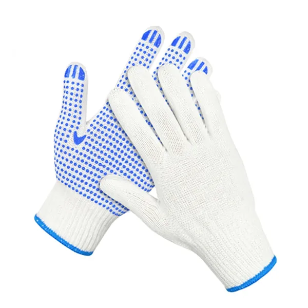 Găng tay phủ hạt nhựa màu xanh