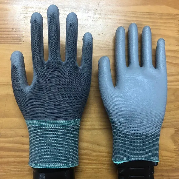Găng tay sợi polyester màu xám Phủ PU lòng bàn tay