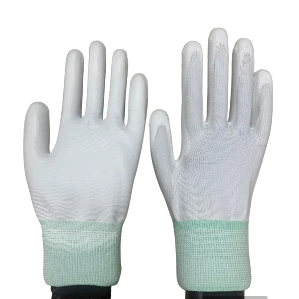 Găng tay sợi Polyester màu trắng  phủ PU lòng bàn tay