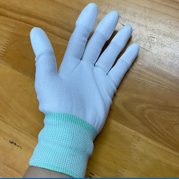 Găng tay sợi polyester màu trắng Phủ PU đầu ngón