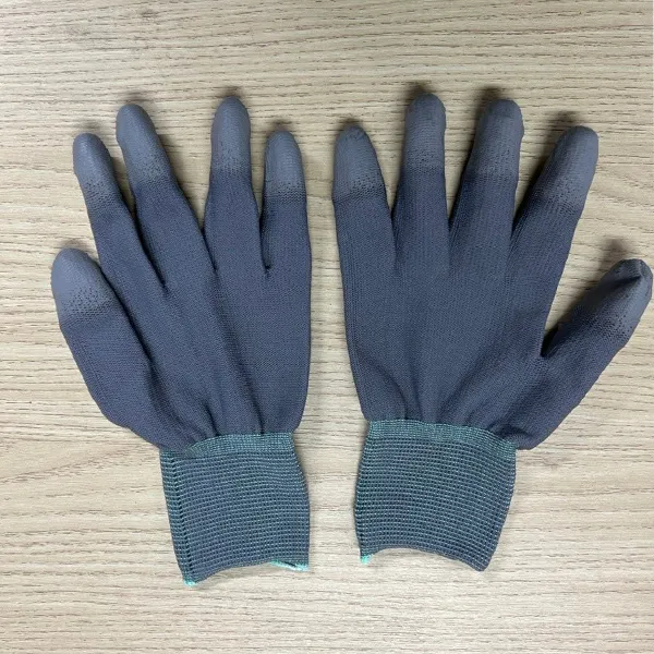 Găng tay sợi polyester màu xám Phủ PU đầu ngón
