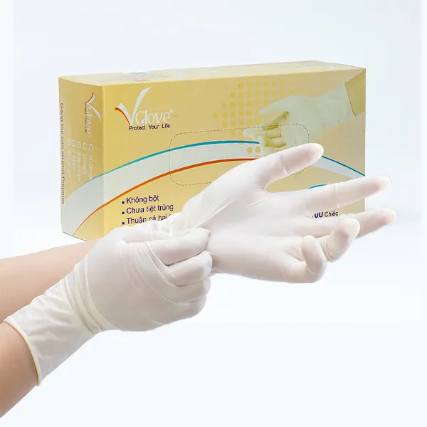 Găng tay y tế không bột Latex Vglove 2 mặt
