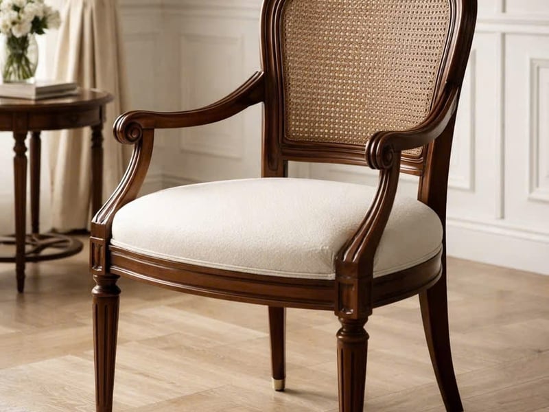 Ghế Bành Tân Cổ Điển Gỗ Tự Nhiên Lưng Mây Sang Trọng – Điểm Nhấn Đẳng Cấp Cho Không Gian