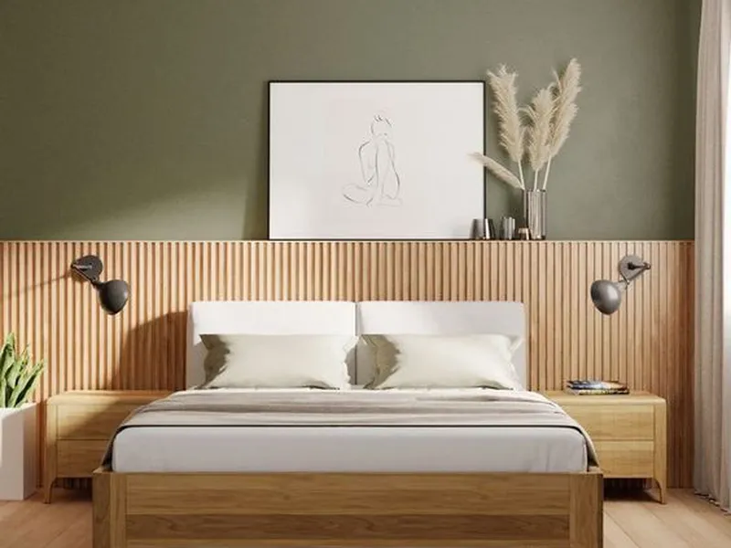 Combor Phòng ngủ hiện đại với giường gỗ và vách đầu giường
