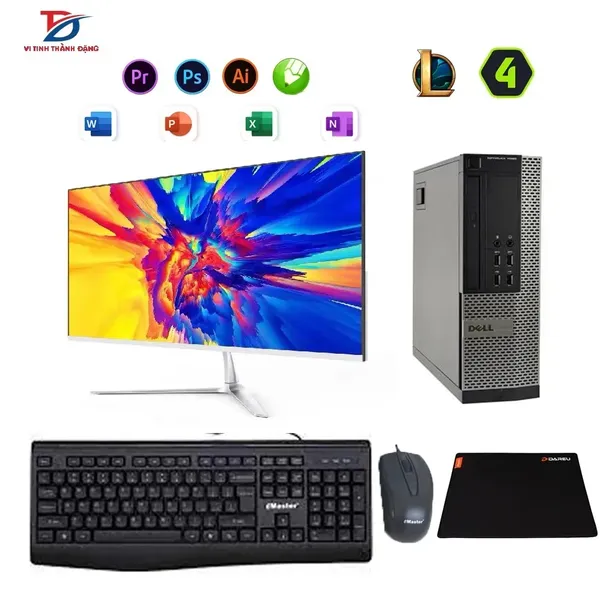 Máy Tính Bộ Dell Core i7 4770, Ram 8G, SSD 512G, LCD 24in