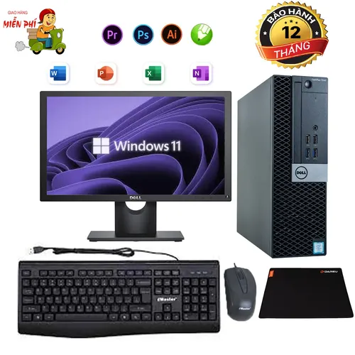 Máy Tính Bộ Dell Core i5 8500, Ram 8G, SSD 512G, Màn Hình 22in