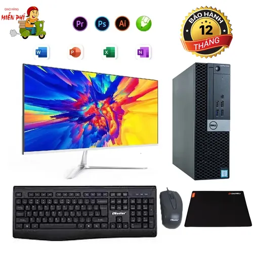 Máy Tính Bộ Dell Core i5 8500, Ram 8G, SSD 512G, Màn Hình 22in