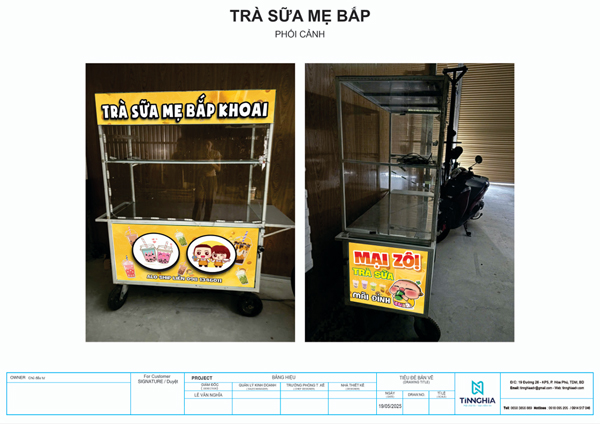 Thiết kế làm biển hiệu cho xe trà sữa, xe đẩy bán hàng tại Bình Dương