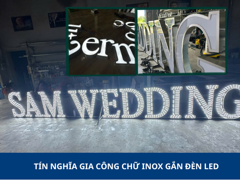 TÍN NGHĨA LẮP ĐẶT BẢNG HIỆU CHỮ INOX SÁNG MẶT MICA STUDIO CƯỚI 