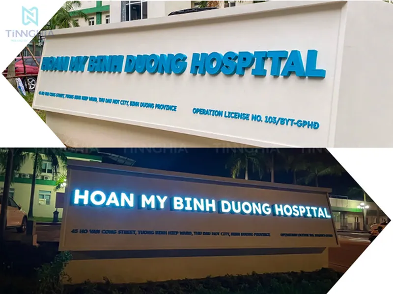 BIỂN HIỆU BỆNH VIỆN CHỮ INOX MẶT MICA LED SÁNG