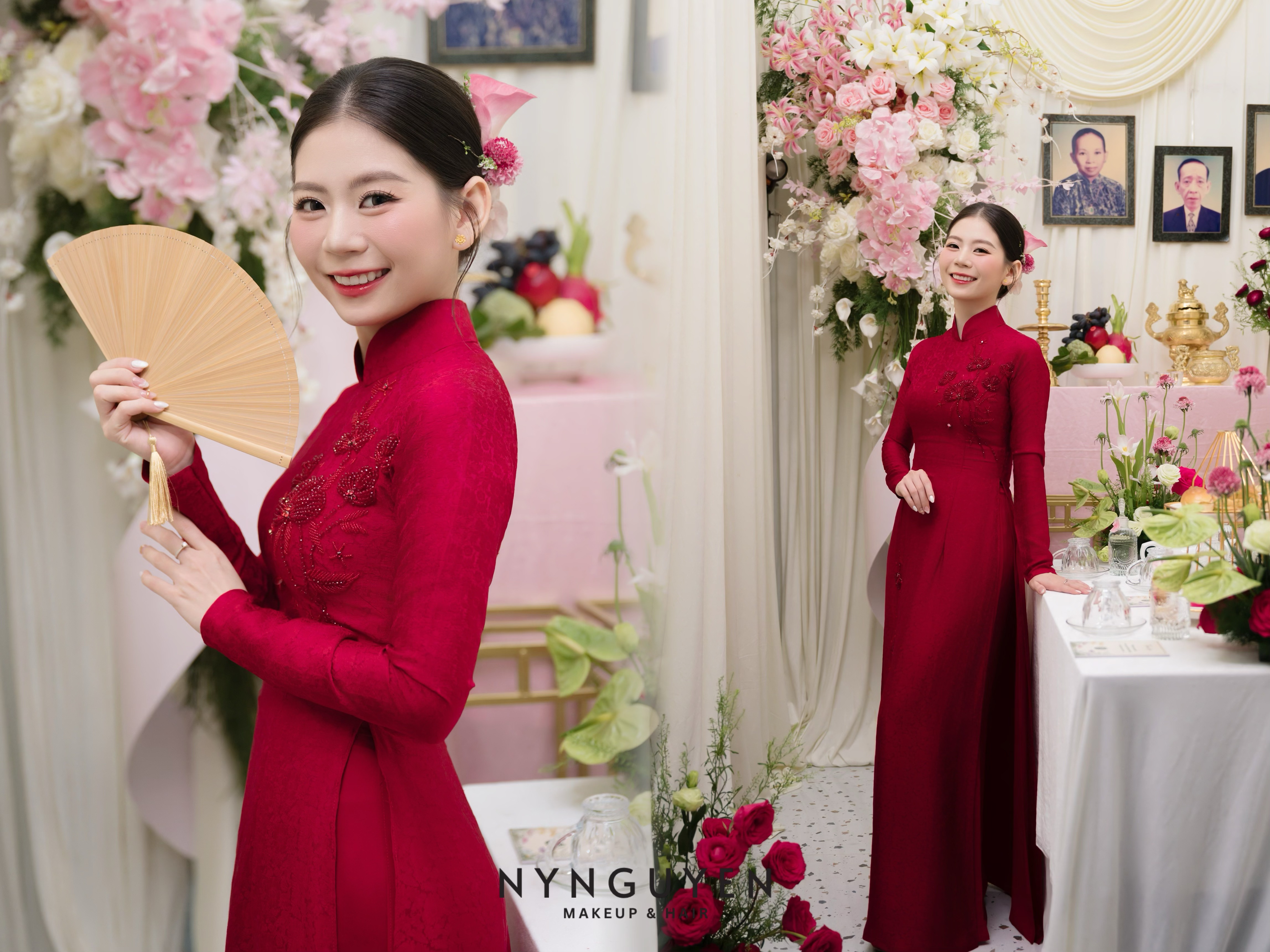 Trang điểm cô dâu mặc áo dài đỏ thêm phần lộng lẫy Trang điểm cô dâu mặc áo dài đỏ thêm phần lộng lẫy