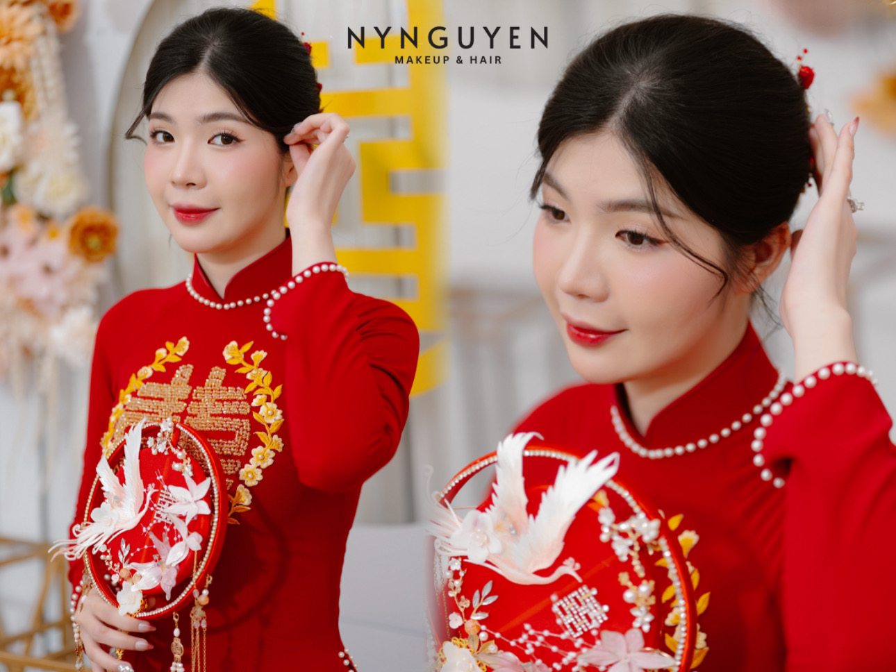 Trang điểm cô dâu mặc áo dài đỏ thêm phần lộng lẫy Trang điểm cô dâu mặc áo dài đỏ thêm phần lộng lẫy