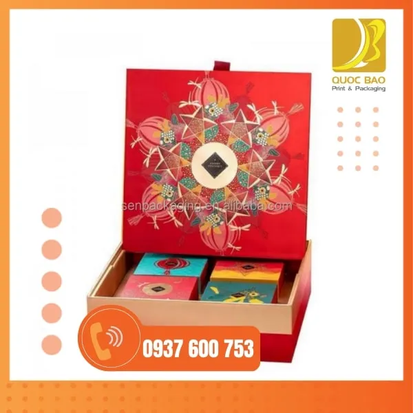 Xu hướng thiết kế hộp bánh Trung Thu 4 bánh với công nghệ in hộp cứng cao cấp