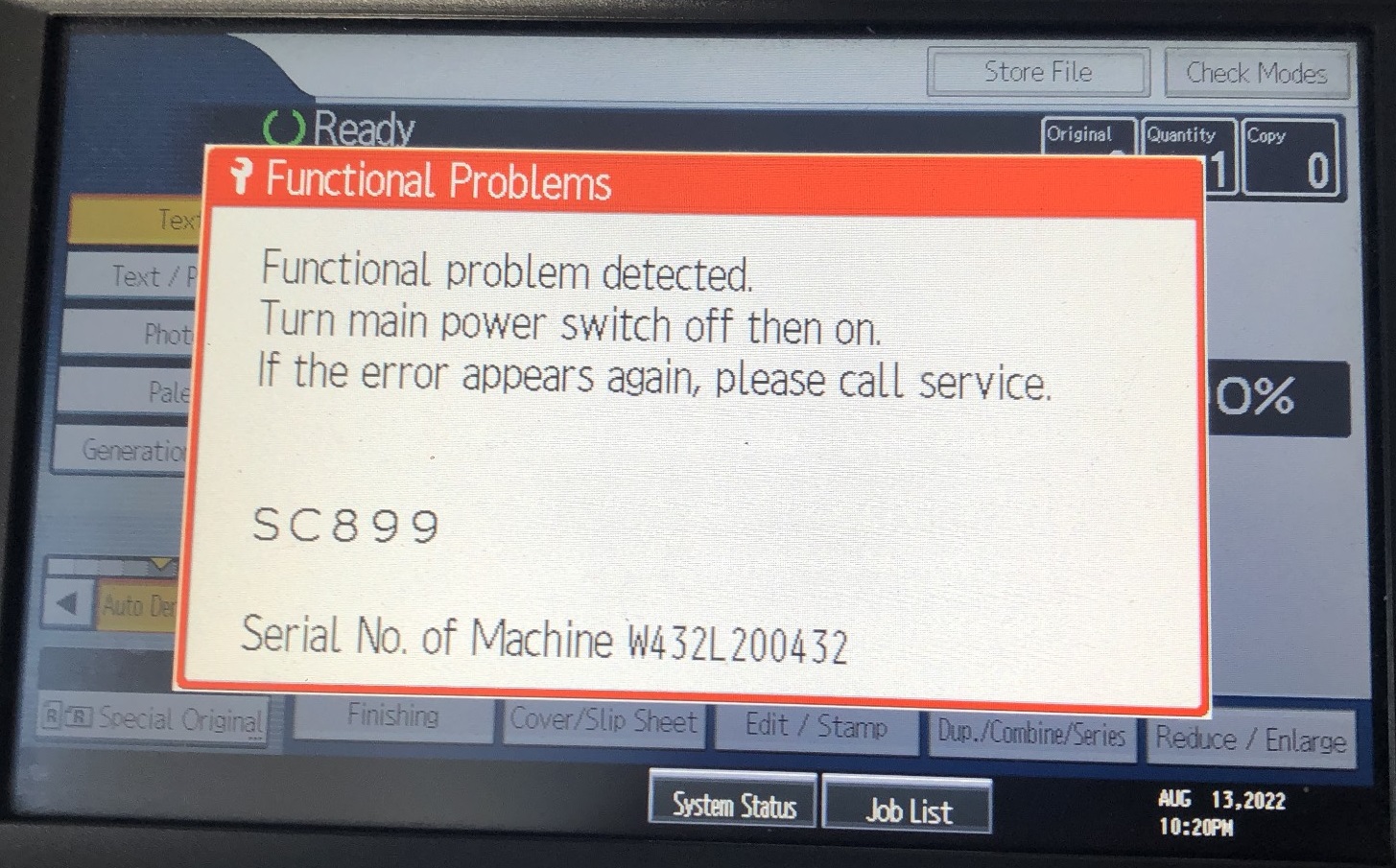 Máy Ricoh báo lỗi SC 899-00 nghiêm trọng không - xử lý như thế nào?