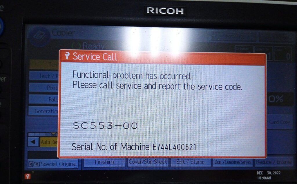 Máy photocopy Ricoh báo lỗi SC 553