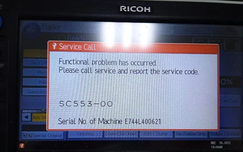 Máy photocopy Ricoh báo lỗi SC 553 - nguyên nhân và cách xử lý