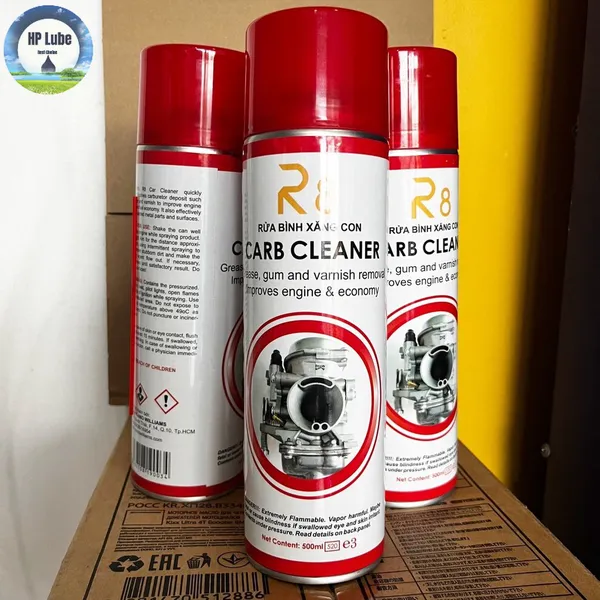 Chai Xịt Xúc Rửa Bình Xăng Con, Họng Xăng, Bộ chế hòa khí, Sục Rửa Cặn Bẩn siêu sạch R8 CARD CLEANER 500ml