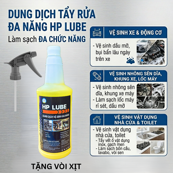 Chai Tẩy Rửa Đa Năng HP Lube 1L Rửa Full Xe, Vệ Sinh Nhông Sên Dĩa, Lốc Máy, Dàn Áo, Tẩy Sạch Dầu Nhớt, Bụi Bẩn