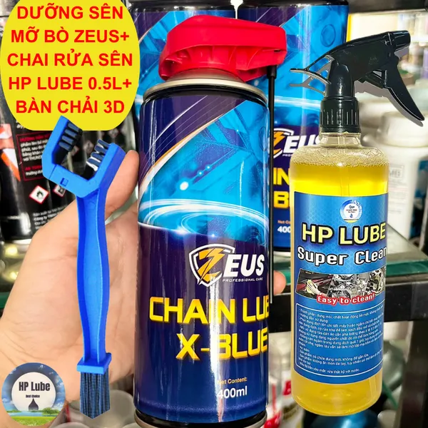 Dưỡng Sên Zeus Mỡ Bò Xanh 400ml Chống Văng cao Cấp Tặng Chai Rửa Sên Mr.Finn 0.5L Và Bàn Chải 3D