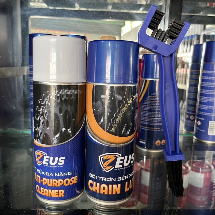 Combo Rửa Sên Dưỡng Sên Xe Máy Zeus 400ml Kèm Bàn Chải Chà Sên 3D