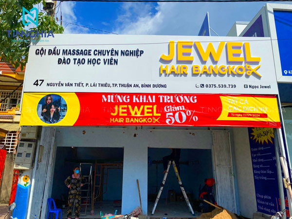 Biển hiệu alu chữ nổi mica tiệm salon tóc Bình Dương