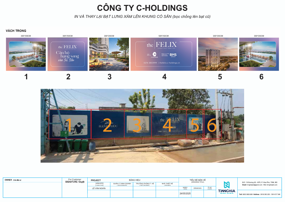 Bảng thiết kế thay lại bạt công trình chồng lên khung cũ ở dự án The Felix