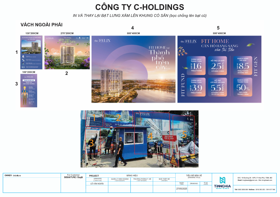 Bảng thiết kế thay lại bạt công trình chồng lên khung cũ ở dự án The Felix