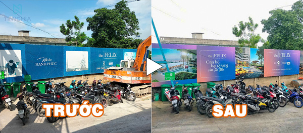 Hình ảnh trước và sau thi công bạt căng hàng rào công trình khu dự án The Felix