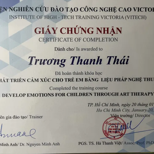 Đã hoàn thành khóa học:  PHÁT TRIỂN CẢM XÚC CHO TRẺ EM BẰNG LIỆU PHÁP NGHỆ THUẬT