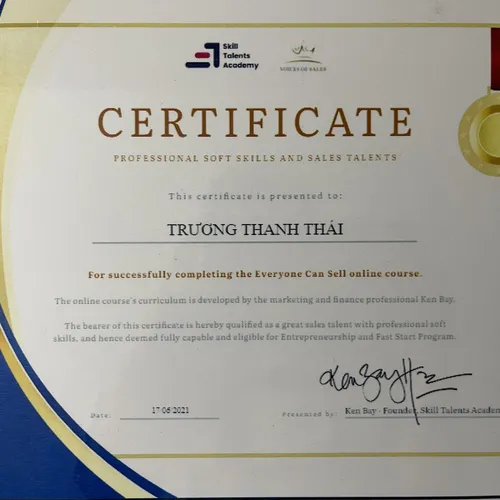 Hoàn thành xuất sắc khóa học trực tuyến:  EVERYONE CAN SELL