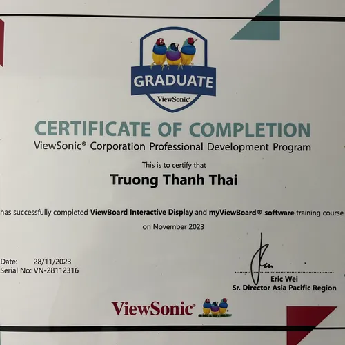 Has successfully completed ViewBoard Interactive Display and myViewBoard® software training course on November 2023