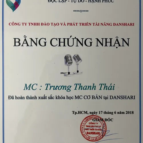 Đã hoàn thành xuất sắc khóa học:  MC CƠ BẢN TẠI DANSHARI